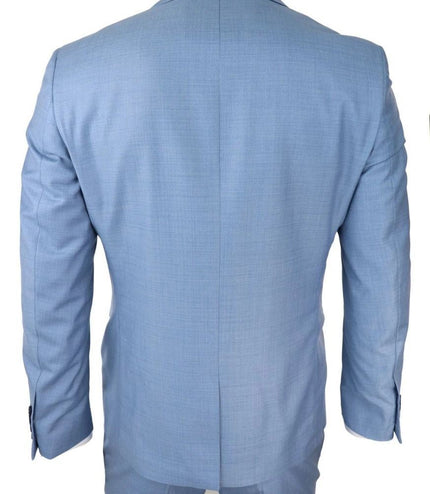 Mens 3 Piece Light Blue Classic Stitch Retro Suit