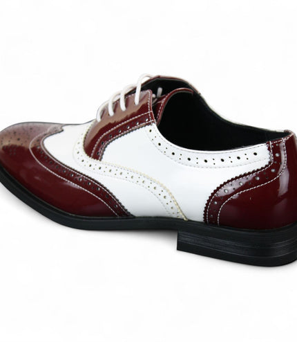 Men's Patent Lace-Up Red White Brogues Smart Dress Shoes