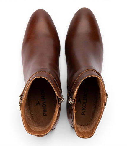 Pikolinos Women's Brown Leather Ankle Heeled Boots - Calafat