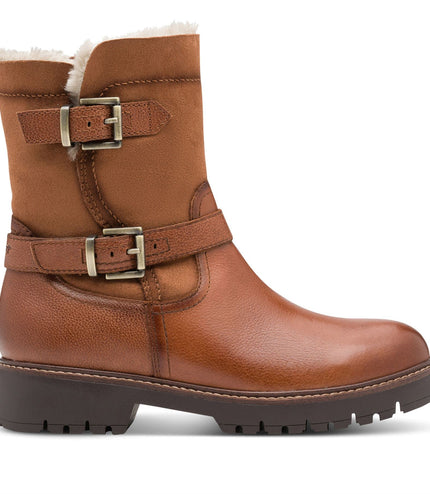 Tamaris Womens Winter Cognac Tan Brown Leather Buckle Zip Biker Ankle Boots