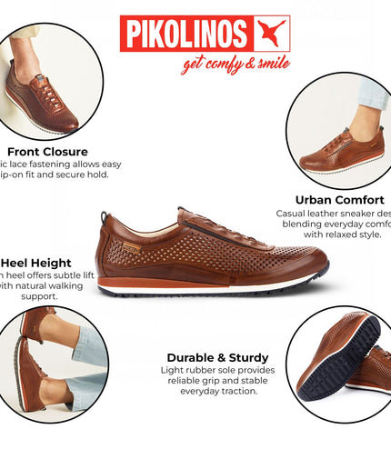 Pikolinos Men's Brown Leather Elastic Slip-on Sneaker Trainers Shoes - Liverpool