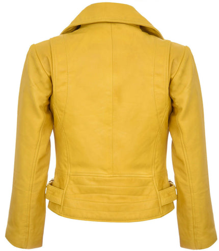 Womens Leather Biker Jacket-Stockholm - Yellow