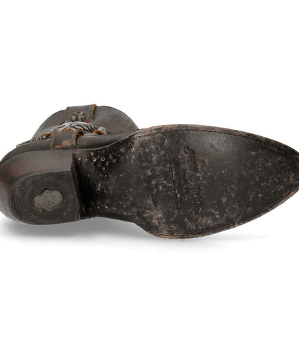 New Rock Brown Leather Pointed Cowboy Boots - WSTM005-S2