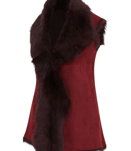 Women's Toscana Sheepskin Long Gilet-Sorocaba - Burgundy