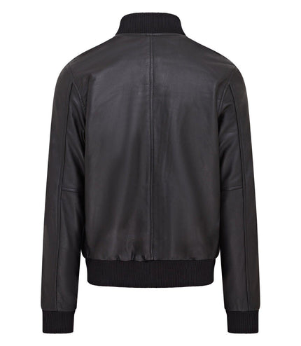 Mens Soft Leather MA-1 Varsity Bomber Jacket - Black