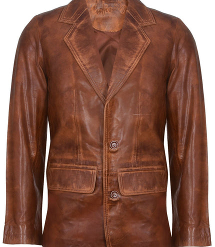 Mens Tan Leather Blazer Jacket-Santiago