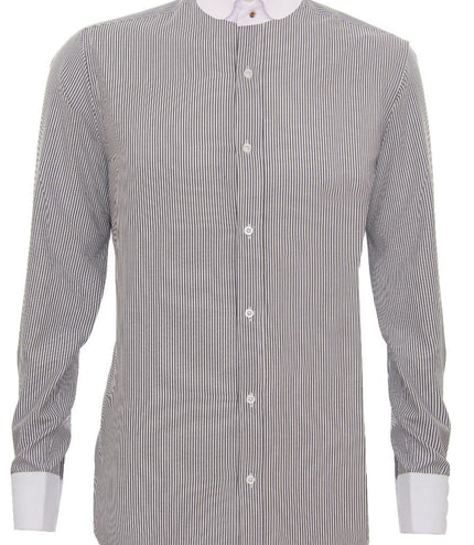 Mens Peaky Blinders Removable Collar Nehru Black Striped Collarless Shirt