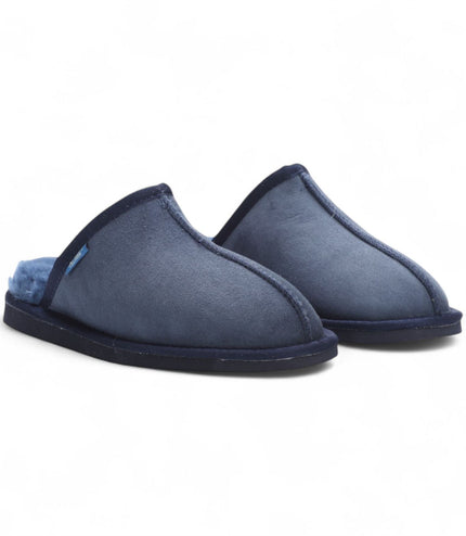 Men's Genuine Sheepskin Navy Suede Mule Winter Warm Non-Slip - Highland