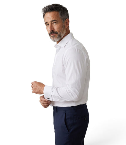 Men's White Slim Fit Long Sleeve Formal Plain Dress Shirt - JP