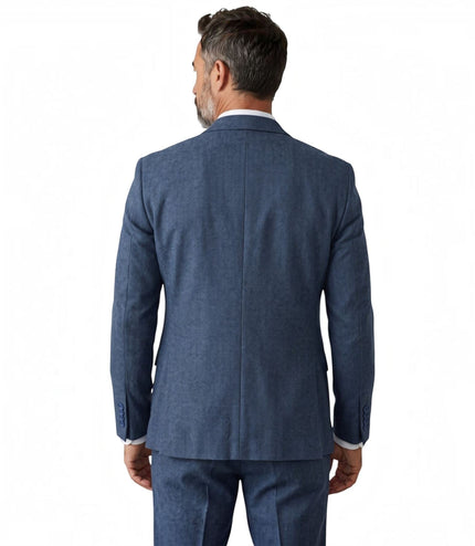 Men's Blue 3 Piece Tweed Herringbone Formal Suit -  IM4