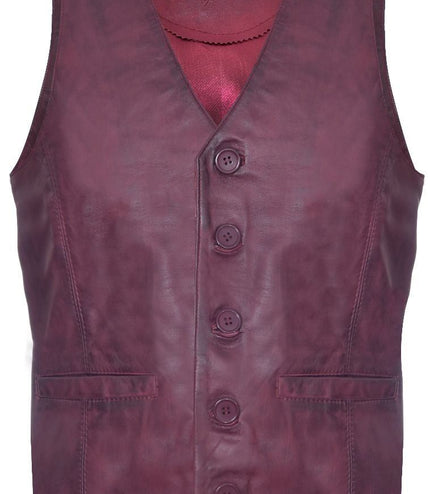 Mens Classic Leather Waistcoat-Chester - Burgundy