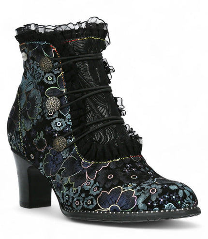 Laura Vita Elcodieo 224 Blue Floral Womens Gothic Victorian Leather Ankle Heeled Boots