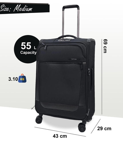 Bourne Medium Soft Shell Suitcase in Black