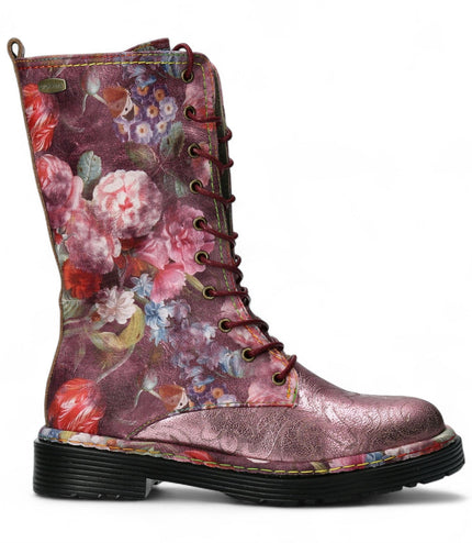 Laura Vita Incaso-18 Burgundy Floral Womens Gothic Victorian Leather High Boots