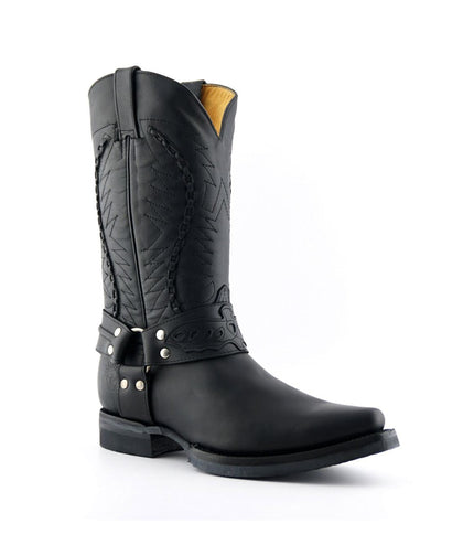Grinders Mens Black Leather Cowboy Boot - Galveston