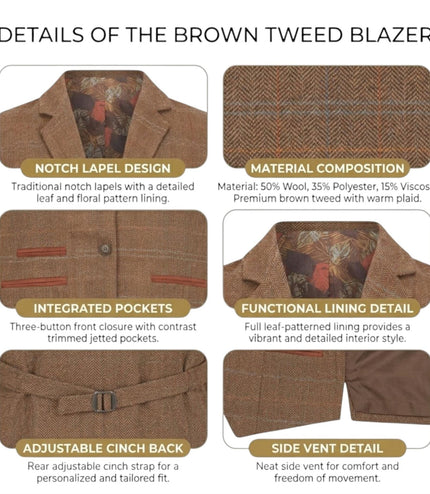 Women's Oak Brown Tailored Fit Tweed Waistcoat Formal Vest - TPSTZ-7