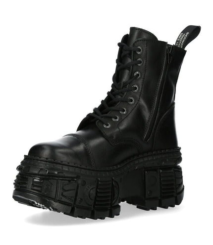 New Rock Black Goth Leather Boots-WALL083C-S5