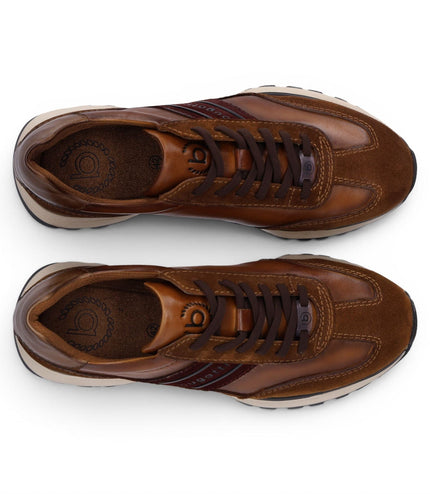 Bugatti Men's Tan Brown Leather Lace-Up Trainer Sneaker Shoes - Timon