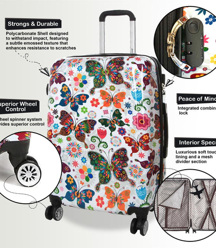 Corbridge Set of 3 Hard Shell Suitcase in Butterfly