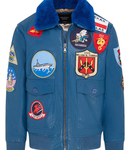 Mens A2 Top Gun Leather Bomber Jacket-Camborne - Blue