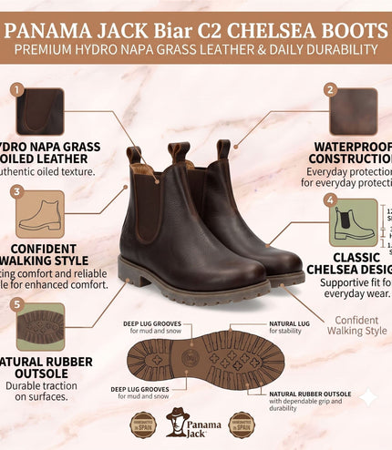 Panama Jack Men's Chestnut Brown Leather Waterproof Chelsea Boots - Biar C2