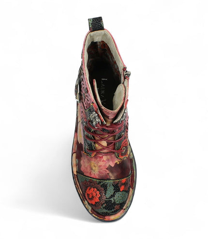 Laura Vita Incaso 36 Red Floral Womens Gothic Victorian Leather Ankle High Boots