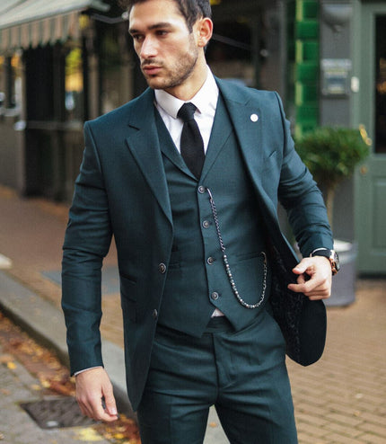 Men's 3 Piece Olive Prince Of Wales Check Suit