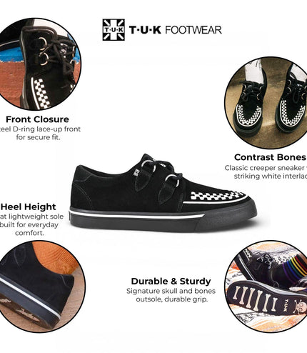 TUK Pointed Creeper Sneaker Black White Suede Platform Shoes - A9182