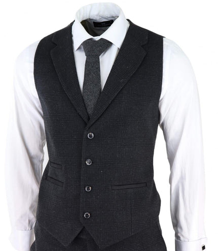 Mens Black 3 Piece Tweed Suit Peaky Blinders 1920s Gatsby Classic Tailored Fit
