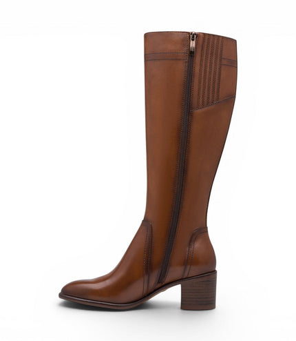 Tamaris Women’s Brown Leather Riding Knee-High Heel Long Boots - 25576-47