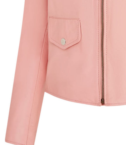 Women's Classic Brando Biker Leather Jacket - Broome - Baby Pink