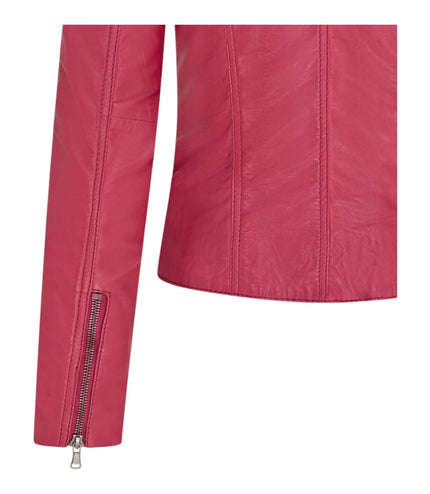 Womens Slim-Fit Leather Biker Jacket-Maldon - Fuschia