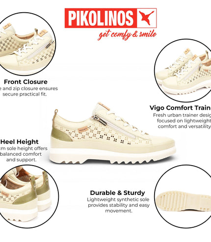 Pikolinos Women's Apple Green Leather Lace Up Zip Trainer Sneaker Shoes - Vigo
