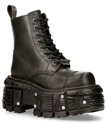 New Rock Unisex Black Leather Combat Platform Boots - TANK083-C1