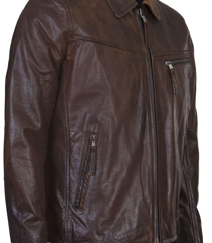 Men's Harrington Cow Hide Leather  Leather Jacket-Lima - Brown
