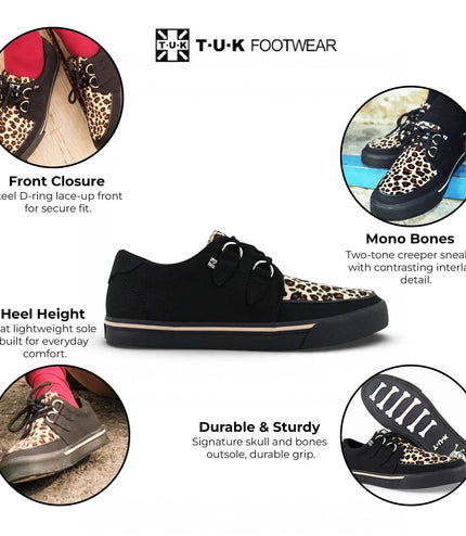 TUK Pointed Creeper Sneaker Black Leopard Canvas Platform Shoes - A9180