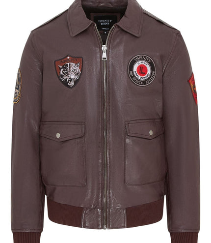 Men's Brown Leather Bomber G-1 Aviator Collar Jacket  - Maverick
