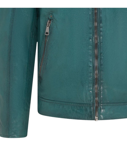 Men's Modern Classic Leather Quilted Biker Jacket - Derry - Forest Green