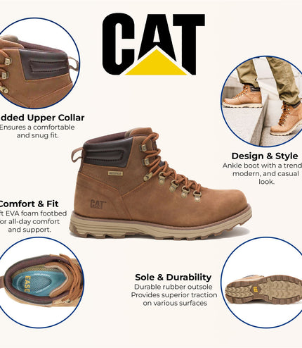 Caterpillar Mens Sire Waterproof Brown Sugar Leather Cat Work Boots