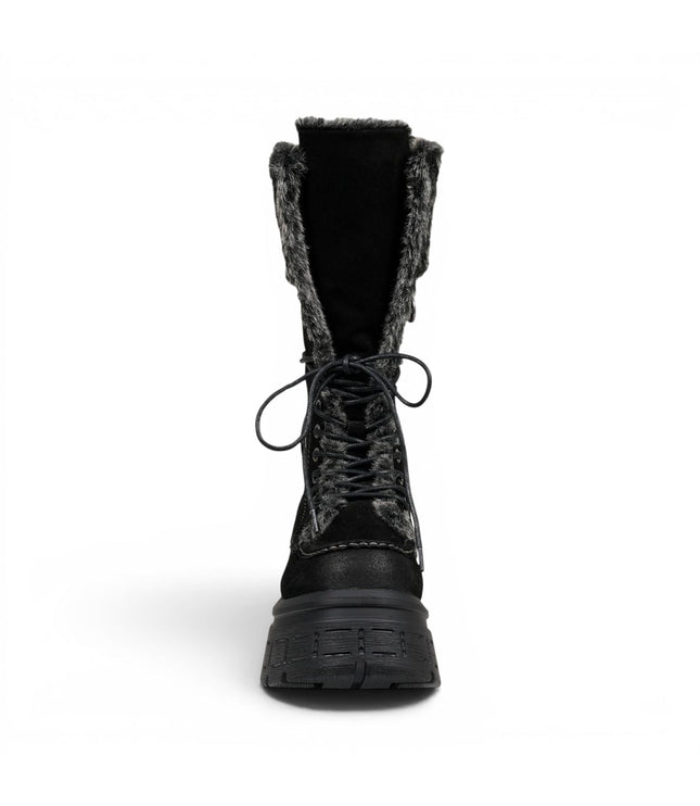 Windsorsmith Women's Black Suede Leather Platform Combat Fur Boots - Saintly