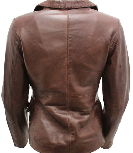 Womens Leather Blazer Jacket-Seregno - Brown