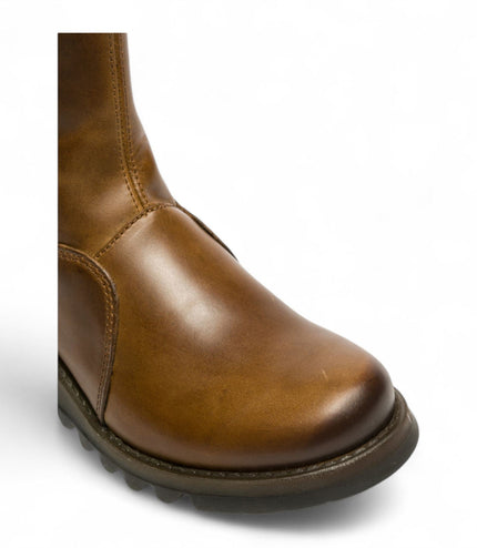 Fly London Womens Camel Brown MOL 2 Leather Wedge Heel Knee High Zip Up Boots