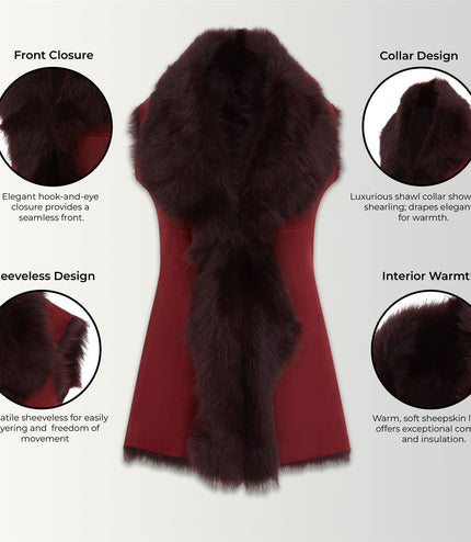 Women's Toscana Sheepskin Long Gilet-Sorocaba - Burgundy