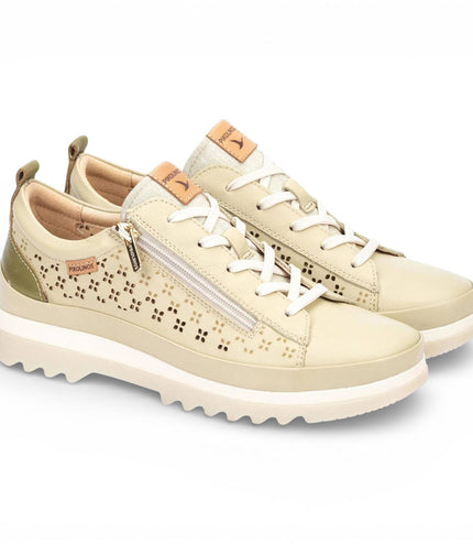 Pikolinos Women's Apple Green Leather Lace Up Zip Trainer Sneaker Shoes - Vigo