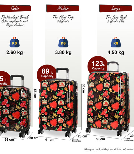Ballina Set of 3 Hard Shell Suitcase in Black Queen Rosses