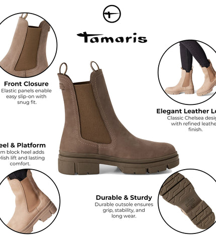 Tamaris Womens Dune Taupe Brown Leather Classic High Pull-On Chelsea Ankle Boots