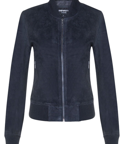 Womens MA-1 Suede Bomber Jacket-Arnhem - Navy