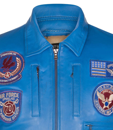 Mens Leather Air Force Bomber Jacket - Dublin - Blue