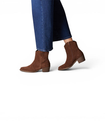 Tamaris Women’s Brown Suede Leather Cowboy Western Ankle Boots - 25702-41