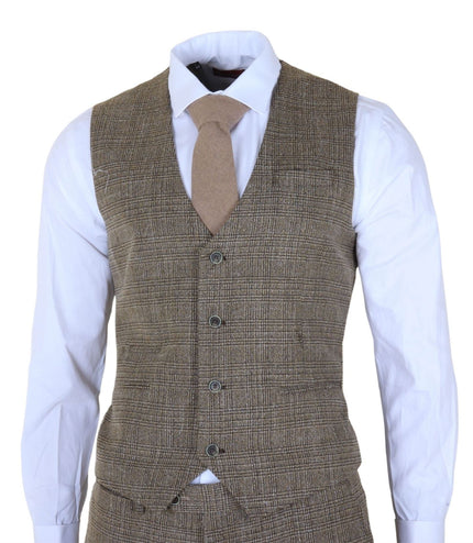 Men's 3-Piece Brown Classic Check Suit Slim Fit Plain Formal Party Suit